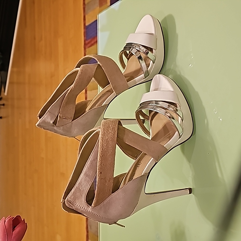 White/ Suade/silver heels